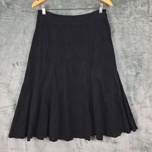 Womens Skirt 8 Black Embroidered Floral Flowy Gauzy Midi Whimsigoth Witchy Goth